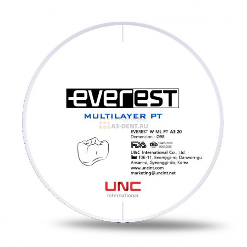 Диск циркониевый Everest Multilayer PT, размер 98х20 мм, цвет A3, многослойный