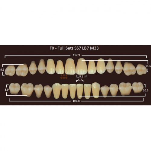 FX зубы акриловые двухслойные, полный гарнитур (28 шт.) на планке, D4, SS7/LB7/M33