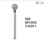 Бор алмазный MANI BR-34 по ISO 001, шарооб.,035х3,4х20,1мм,макс.скорость 160 тыс.об,зерн.S,5шт