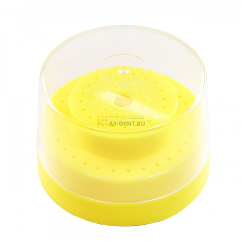 Подставка пластиковая Wuhan для боров, круглая,с прозрачной крышкой, 60 отверстий, жёлтая. фото 2